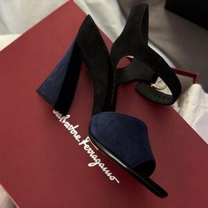 Salvatore Ferragamo Black and Navy Heels